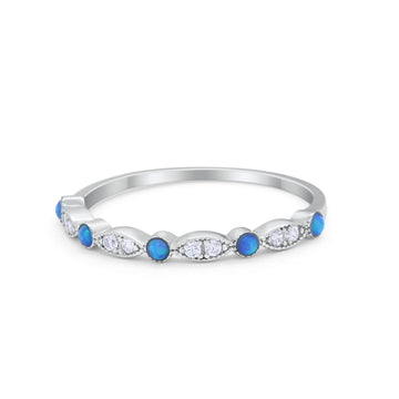 Art Deco Wedding Eternity Ring Lab Created Blue Opal 925 Sterling Silver